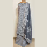 3 Pcs cotton Applique Suit Set - Light Grey