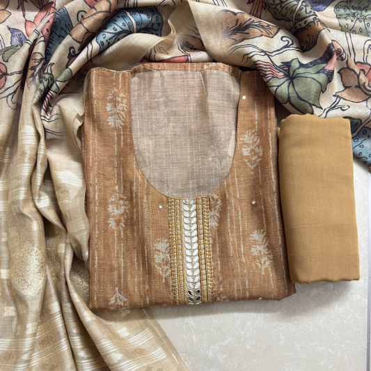 Chanderi Silk Suit Set with Kalamkari Dupatta