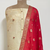Ivory Floral & Peacock Border Suit with Banarasi