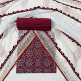 Ajrakh Flower Print 3Pc Cotton Suit with kota Doria Dupatta 1- Maroon