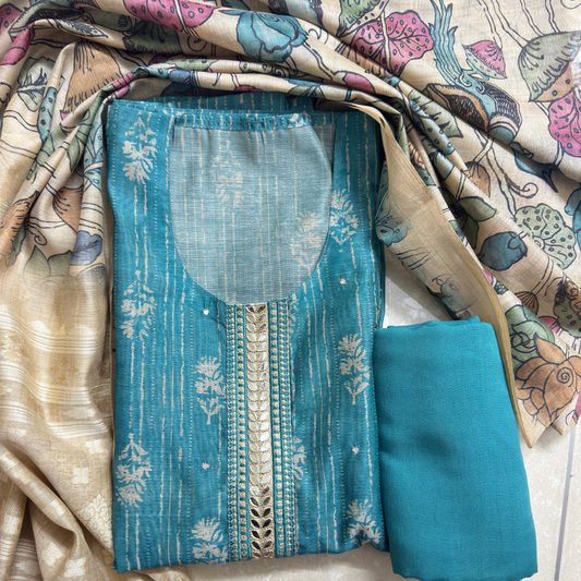 Chanderi Silk Suit Set with Kalamkari Dupatta