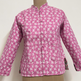Reversible Jaipuri Cotton Quilted Jackets (Full Sleeves)- Pink with Off white