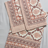 Elegant Peach White Printed Bedsheet Set- King size White and Peach