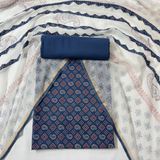 Block Print 3Pc Cotton Suit with Kota Doria Dupatta 1- Indigo Blue