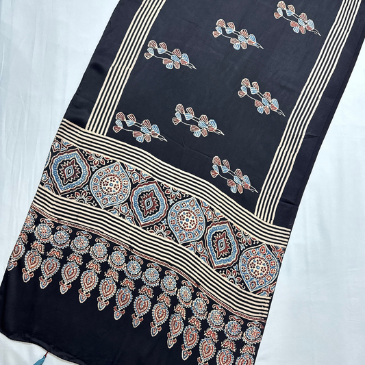 Modal Silk Printed Stole- Black