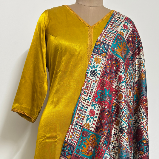 Patchwork Printed Dupatta with Tassels