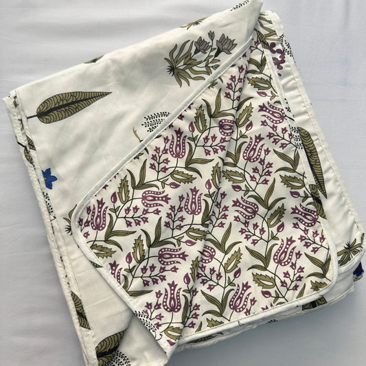 Reversible Cotton Double Bed Dohar- Green Leaves