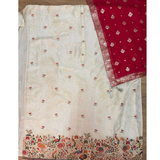 Ivory Floral & Peacock Border Suit with Banarasi