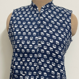 Reversible Jaipuri Cotton Quilted Jackets (Without Sleeves) Indigo and off white