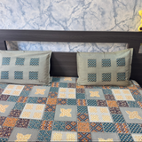 Bagru Gold Super King Size Bedsheet - Multicolour (Dark Green)