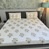 Elegant White- Deep Green Bedsheet Set- Super King size