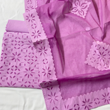 3 pcs Cotton Applique Suit Set 1 - Lavender