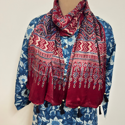 Modal Silk Blend Printed Stole – Classic Maroon