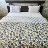 Reversible Cotton Double Bed Dohar- Blue Flowers