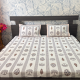 Elegant Ivory-Peach Printed Bedsheet Set- Super King size Ivory, Peach & Brown