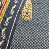 Deep Grey Batik Print Suit with Yoke Patchwork