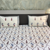 Elegant White- Deep Blue Red Grey Bedsheet Set- Super King size