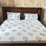 Elegant White- Blue Bedsheet Set- Super King size
