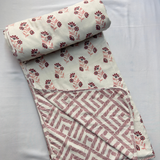 Reversible Cotton Double Bed Dohar- Pink Flowers
