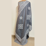 3 Pcs cotton Applique Suit Set - Light Grey