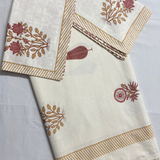 Elegant Ivory-Peach & Brown Bedsheet Set- Super King size Ivory, Peach & Brown