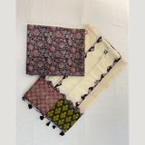 Ajrakh Flower Print 2Pc Cotton Suit with Mul Cotton Dupatta 1- Black