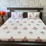 Elegant White- Pink Bedsheet Set- Super King size