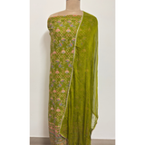 Green Georgette Suit Set with Zari Weaving