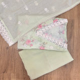 Pastel Mint Linen Jute Cotton Suit Set with Embroidered Dupatta