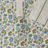 Floral Cotton Suit Set with Embellished Neckline & Organza Dupatta