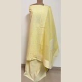 3 Pcs Cotton Applique Suit Set - Light Yellow