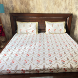 Elegant White- Deep Orange & Beige Bedsheet Set- Super King size