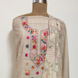 Beige Tussar Cotton Suit with Parsi Handwork