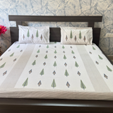 Elegant Off White- Green Brown Bedsheet Set- Super King size