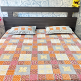 Bagru Gold Super King Size Bedsheet Multicolour (Orange)