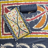Deep Grey Batik Print Suit with Yoke Patchwork