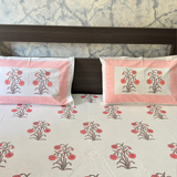 Elegant White- Peach Bedsheet Set- Super King size