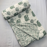Reversible Cotton Double Bed Dohar- Green Elephant
