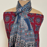 Modal Silk Blend Printed Stole – Indigo Blue