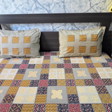 Bagru Gold Super King Size Bedsheet - Multicolour (Mustard)