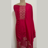 Hot Pink Cotton Silk Suit Set with Zari Weaving