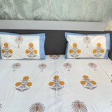 Elegant White- Mustard Bedsheet Set- Super King size
