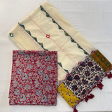 Ajrakh Flower Print 2Pc Cotton Suit with Mul Cotton Dupatta 1- Maroon