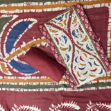 Rust Batik Print Suit with Yoke Patchwork