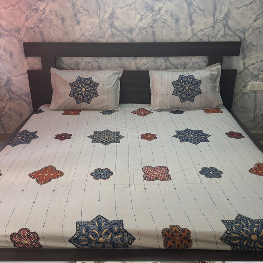 100% Cotton Double Bed Bedsheet Set- Super King size- Grey