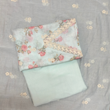 Pastel Blue Linen Jute Cotton Suit Set with Embroidered Dupatta