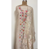Beige Tussar Cotton Suit with Parsi Handwork