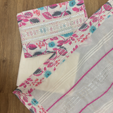 Floral Cotton Suit Set with Embellished Neckline & Organza Dupatta