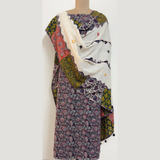 Ajrakh Flower Print 2Pc Cotton Suit with Mul Cotton Dupatta 1- Black