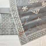 3 Pcs cotton Applique Suit Set - Light Grey